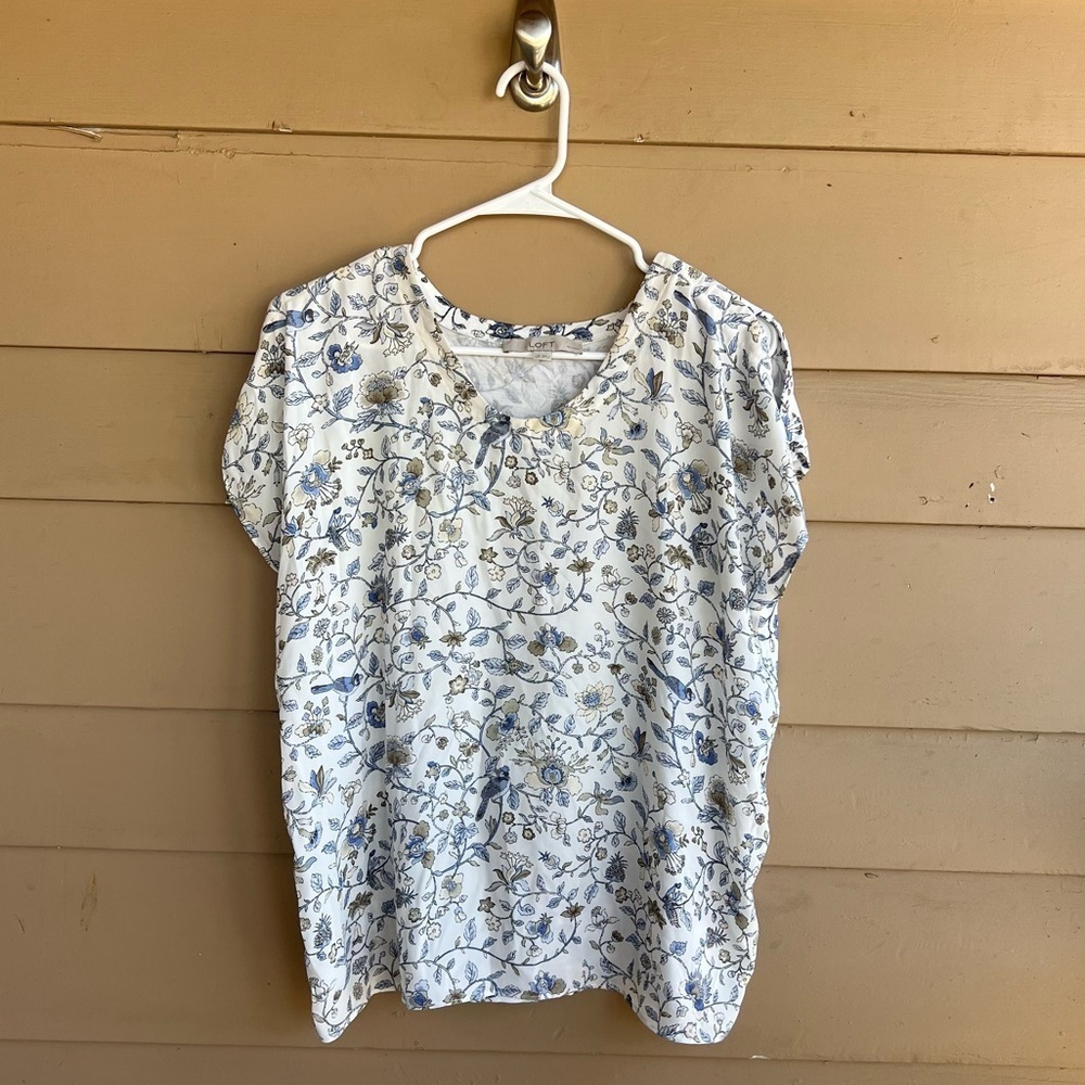 Loft | Petite Mixed Media Blouse - Size LP - Office Spring Floral